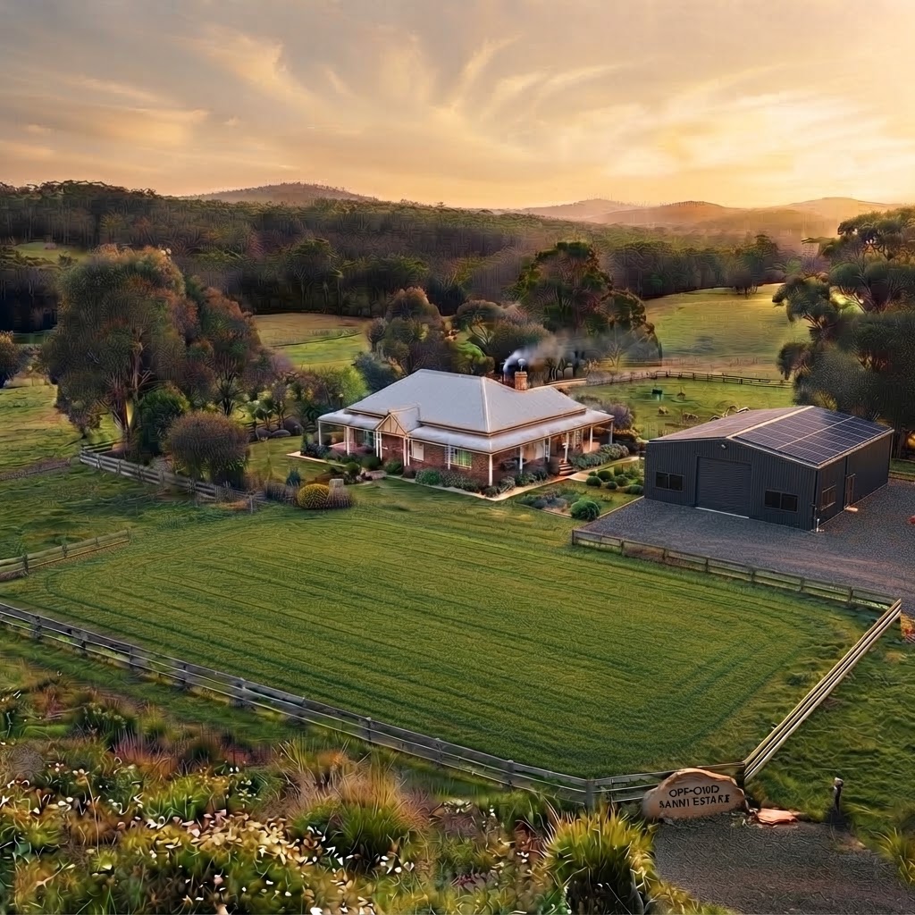 Solar panels and offgrid power in rural landscape
