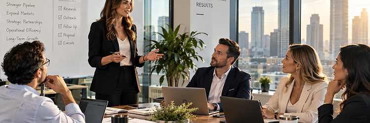 A sales leader presenting pipeline opportunities and next-step execution priorities.