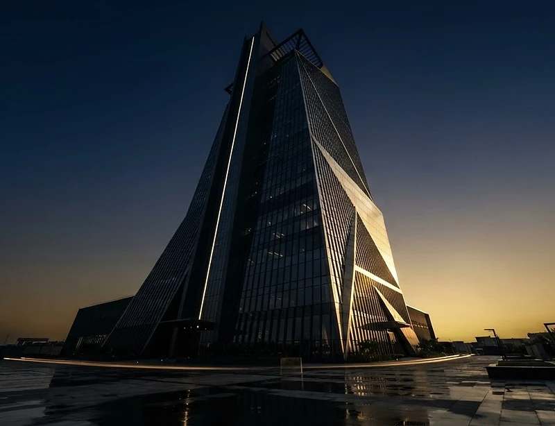 Modern African architecture at twilight