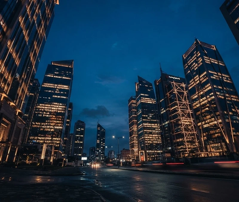 African city skyline at blue hour