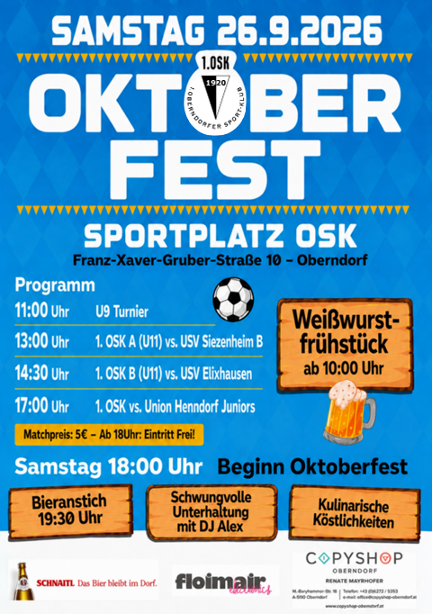 Großes Oktoberfest am 26. September 2026