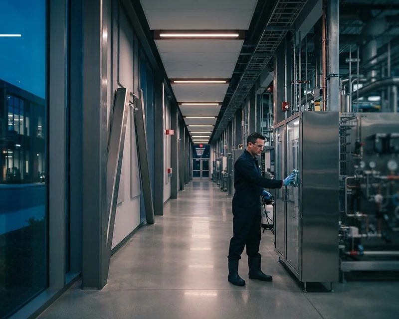 A pristine industrial facility maintained to a precise hygiene standard