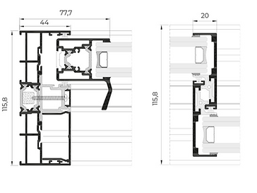 Sliding door profile cross-section used for architectural specification
