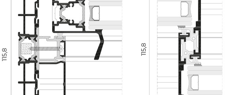 Sliding door profile cross-section used for architectural specification