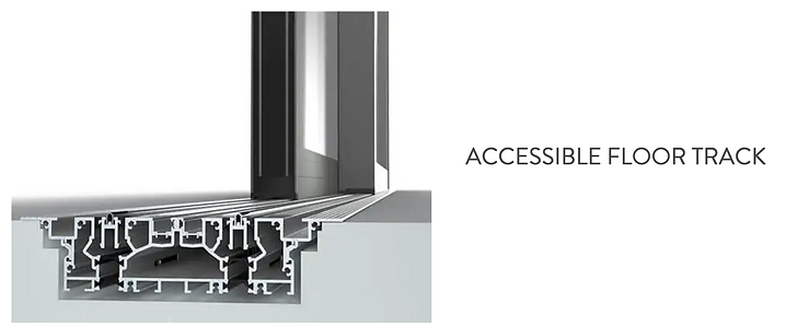 Accessible floor track — cross-section of the Highline S flush floor track embedded level with the finished floor
