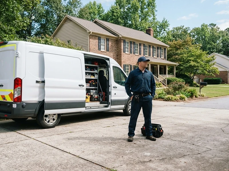 Rink's Appliances technician with service van in Hickory, NC