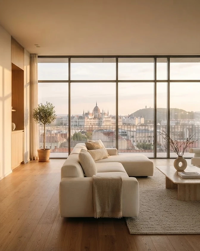 Sun-drenched minimalist Budapest interior