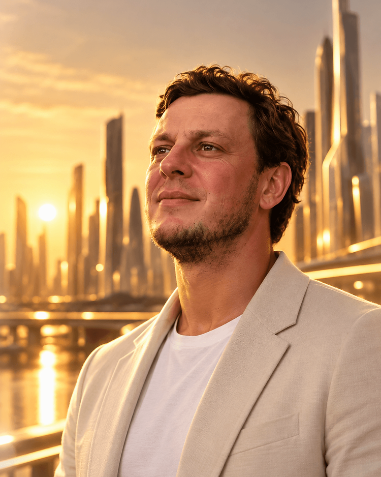 Portrait of Deniss Karpak, founder of ROBOTAXI.FUND