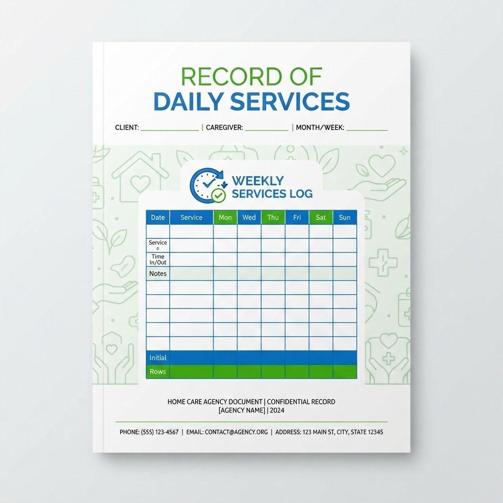 Record of daily services documentation log for caregivers