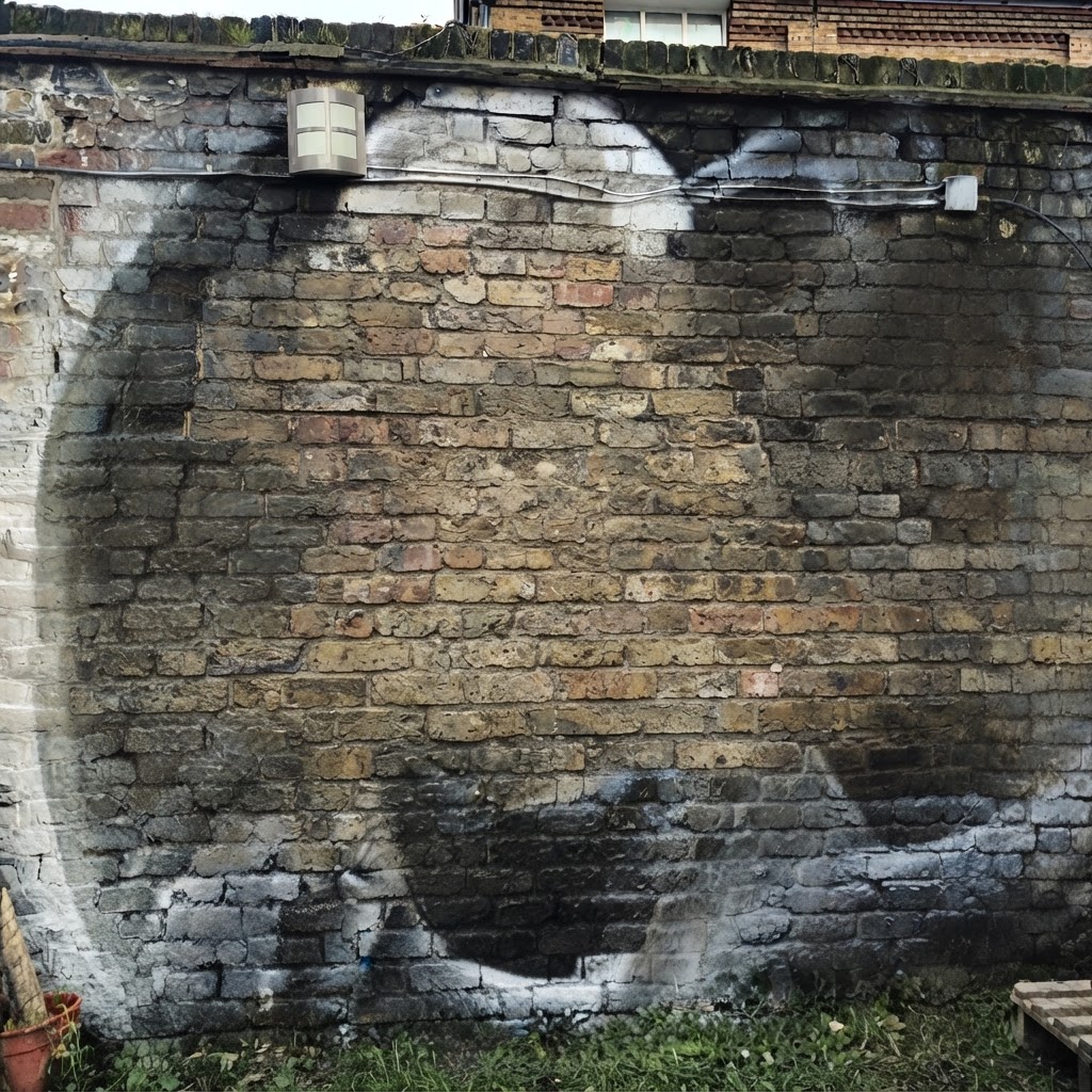 The bare brick wall before the mural was painted