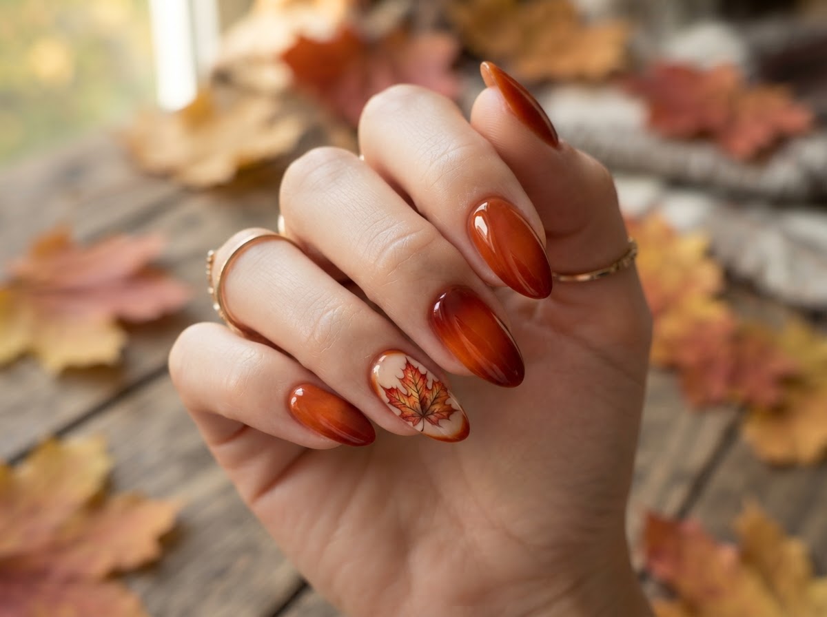 Maple leaf accent nail design September 2026