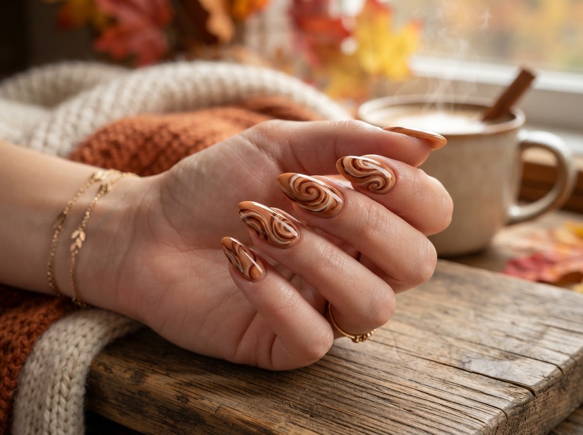 Cinnamon swirl nail art September 2026