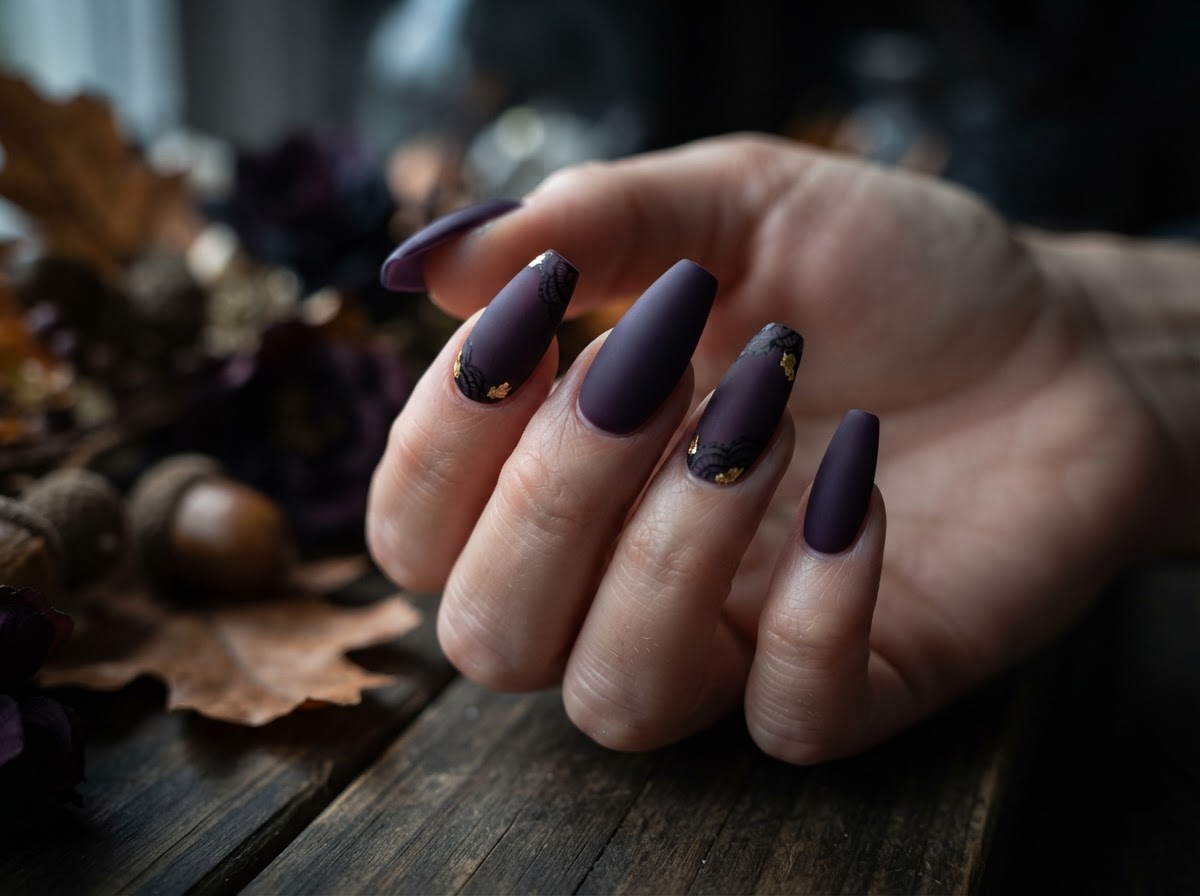 Moody purple matte nails September 2026
