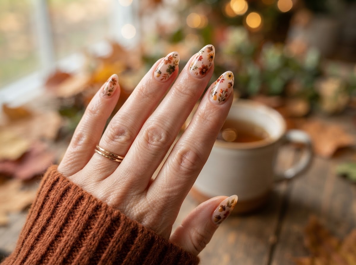 Autumn floral nail design September 2026
