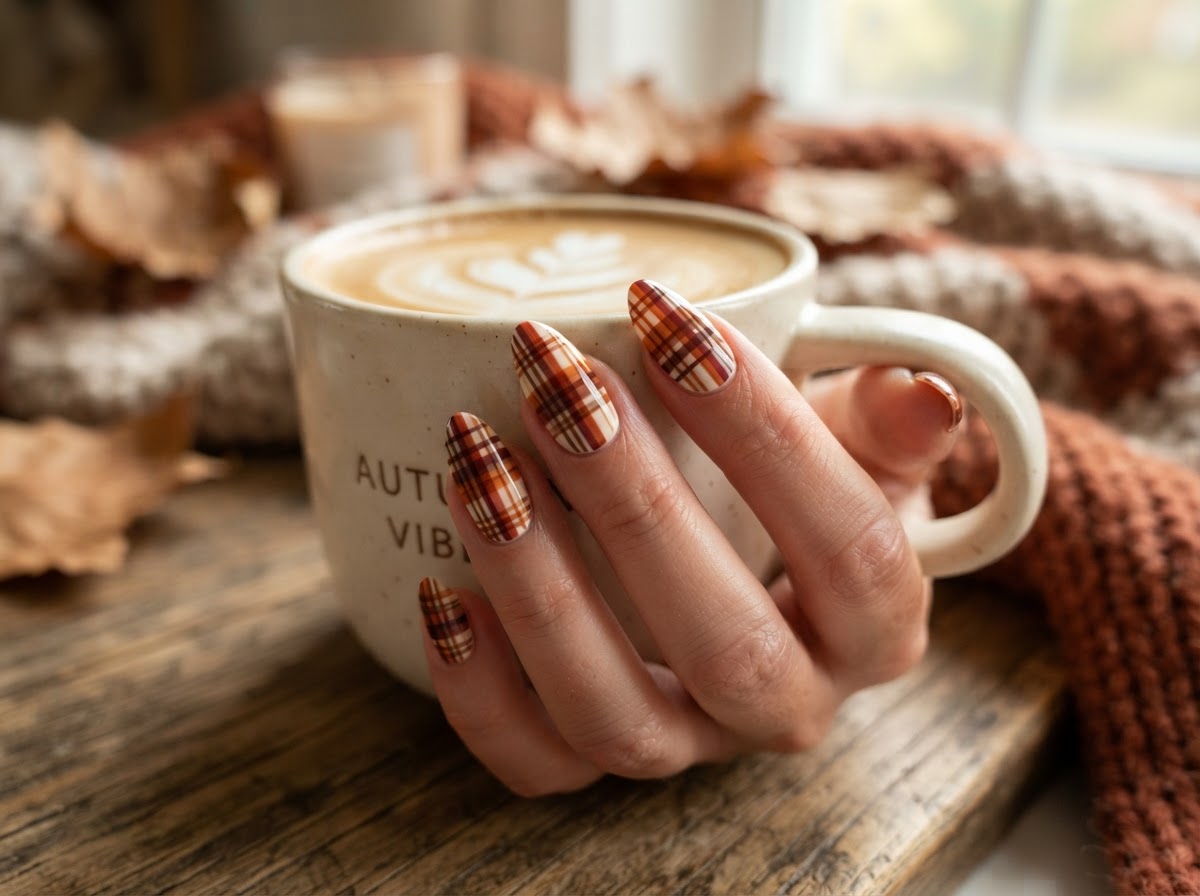 Fall plaid nail design September 2026