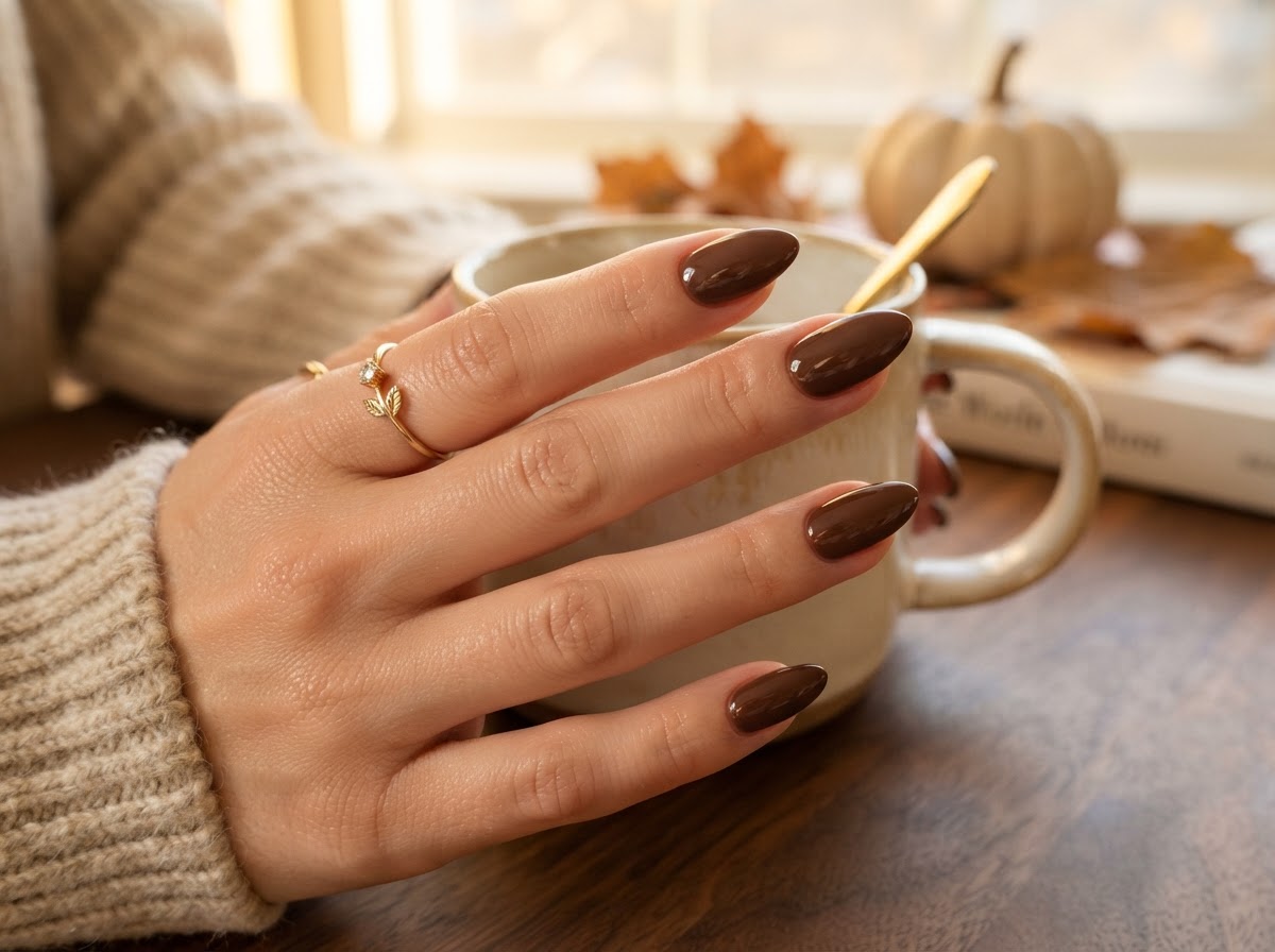 Chocolate brown glossy nails September 2026