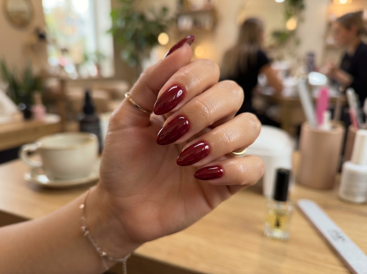 Wine red almond nails September 2026