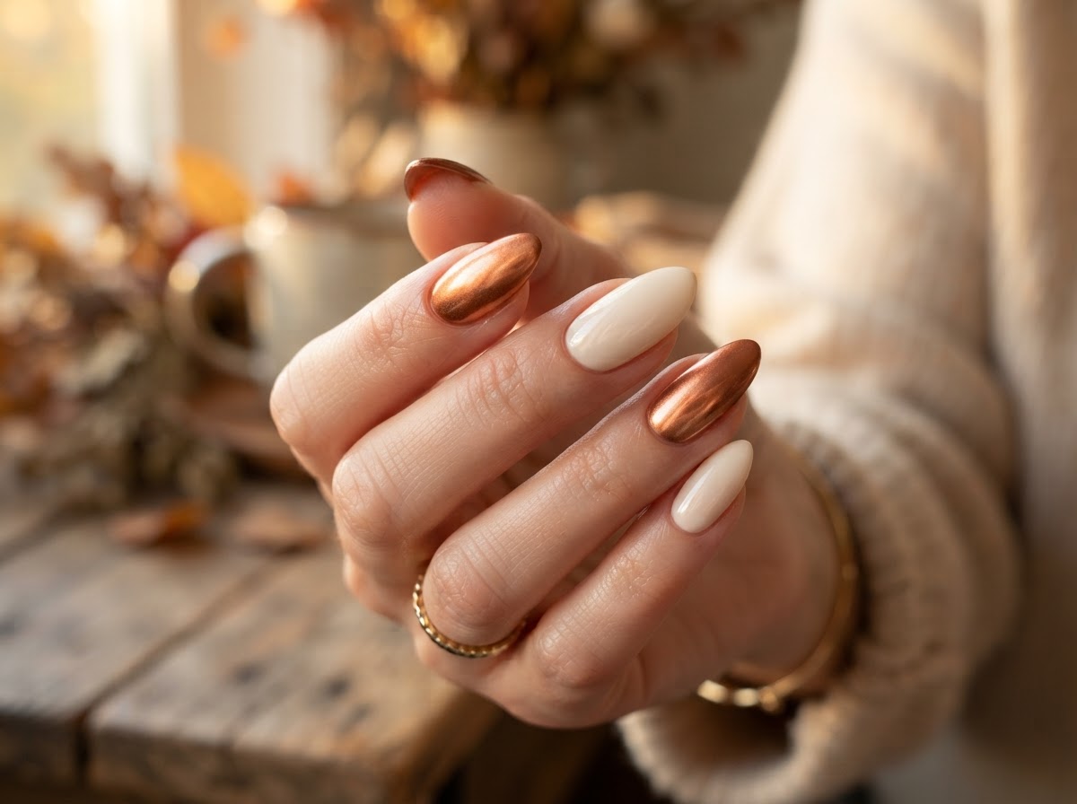 Copper and cream two-tone nails September 2026