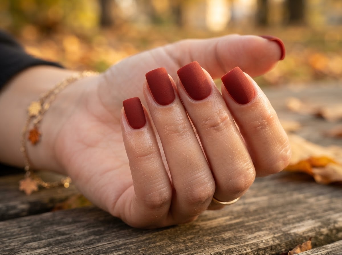 Rust red matte nails September 2026