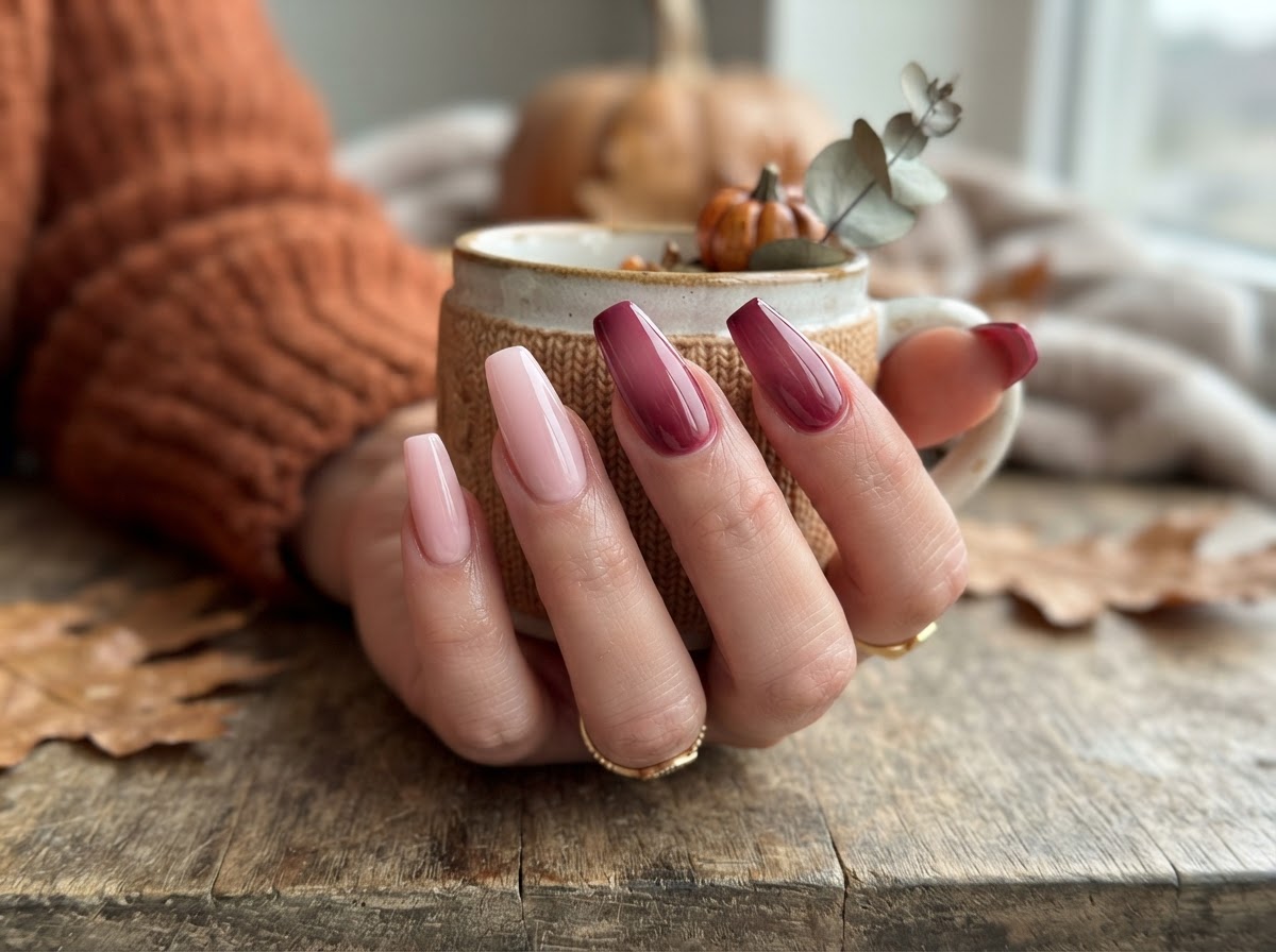 Deep berry gradient nails September 2026
