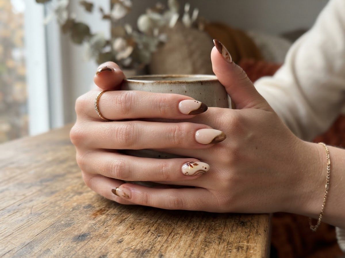 Cream and brown French tip nails September 2026