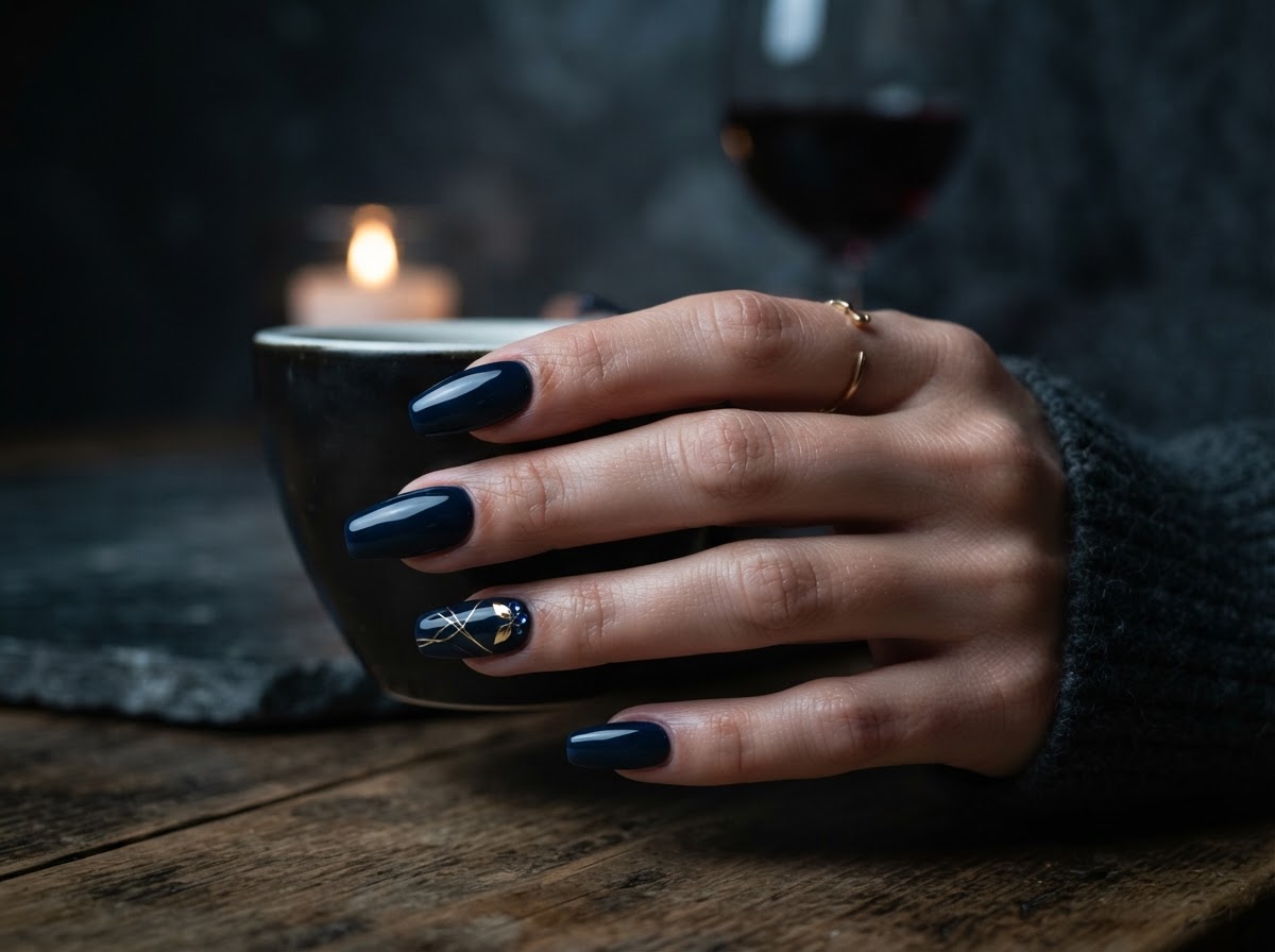 Moody deep blue nails September 2026
