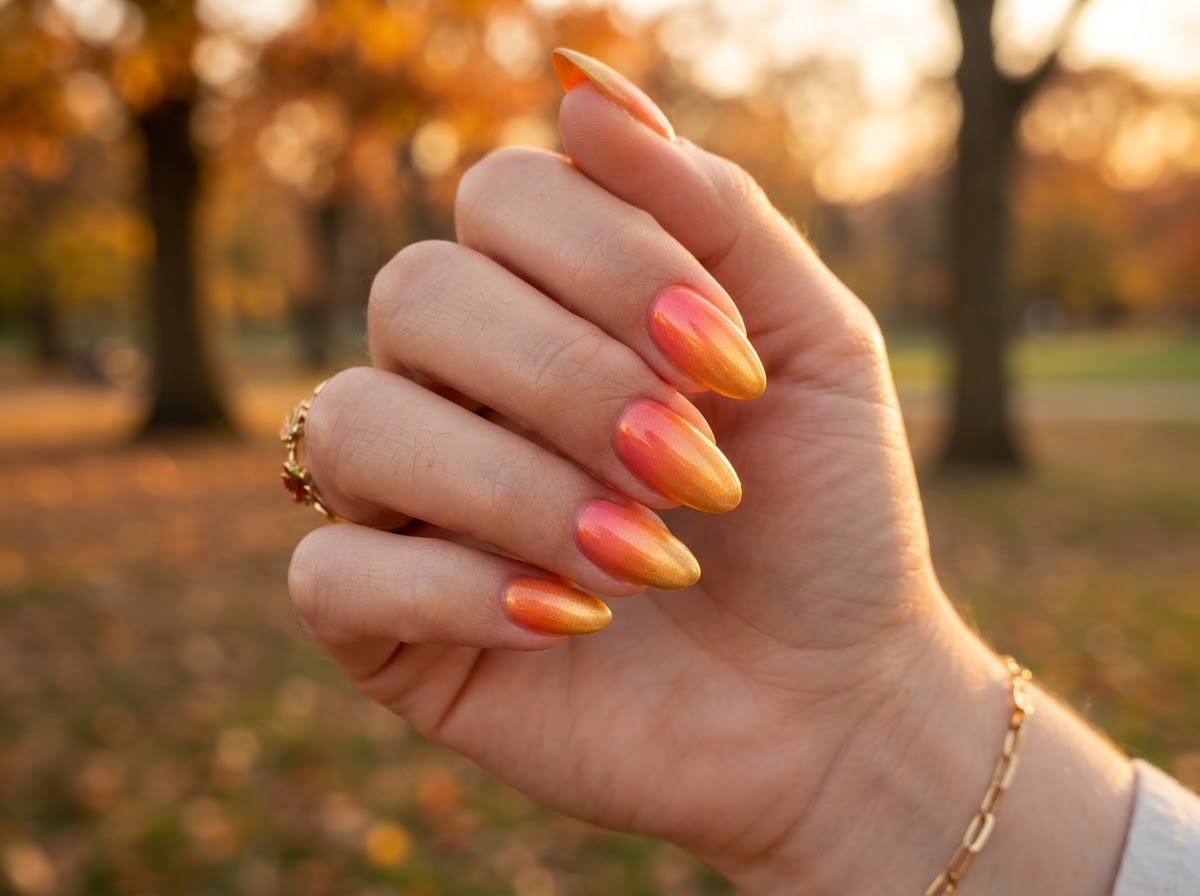 Autumn sunset ombré nails September 2026