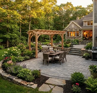 Paver patio with outdoor seating area in Waltham