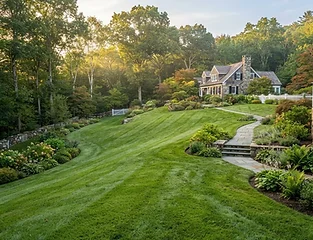 Rolling green lawn on New England property