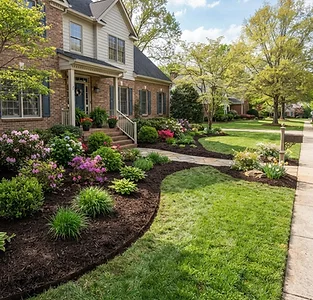 Spring cleanup with fresh mulch in planting beds