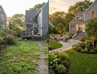 Backyard landscape transformation with patio and planting