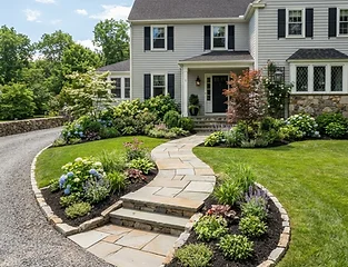 Front yard landscape design for Waltham colonial