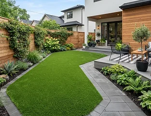 Artificial turf installation for compact backyard
