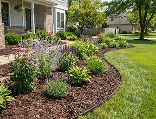 Garden bed maintenance with weeding and mulching