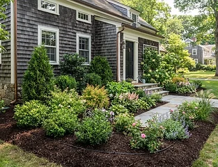 Foundation planting design for colonial home