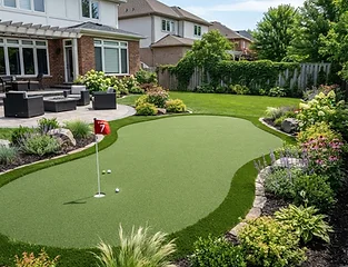Backyard artificial turf putting green installation