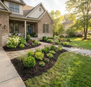 Newly planted landscape beds with fresh mulch