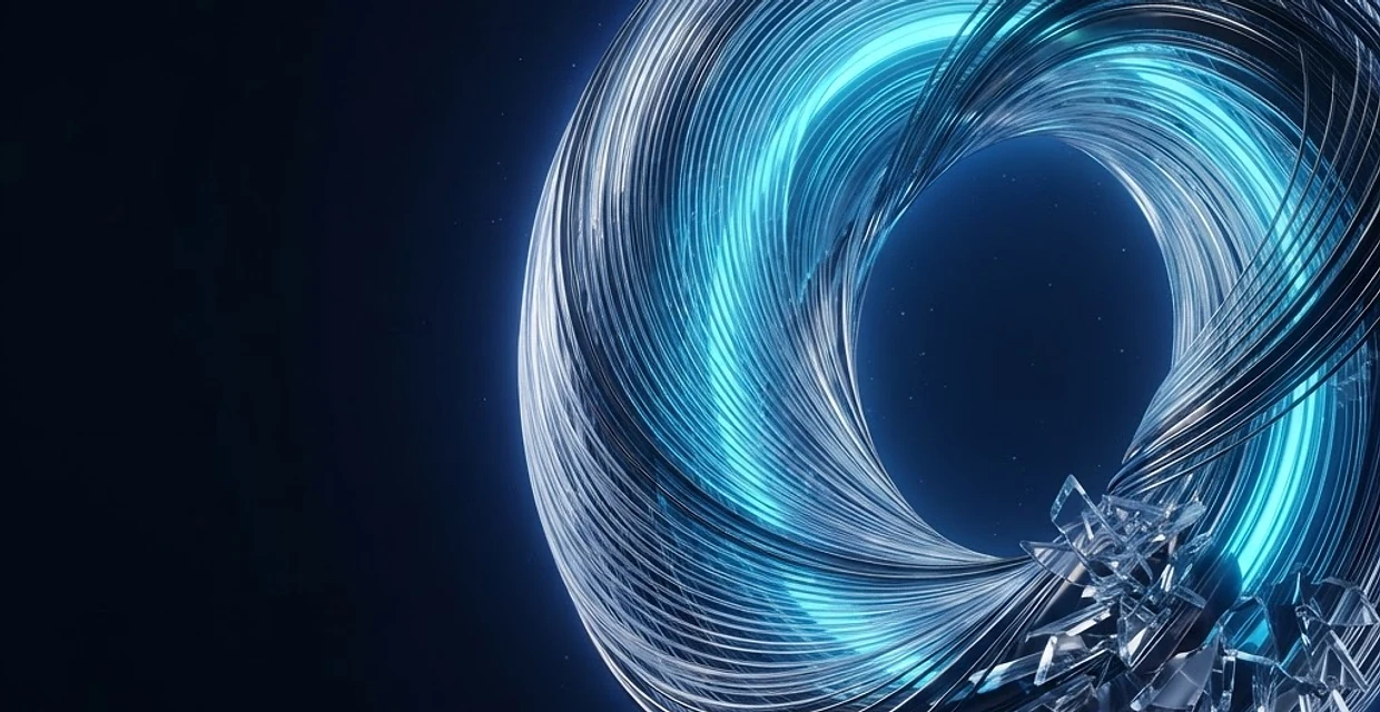 Fine glass and light filaments converge into one luminous architectural ring