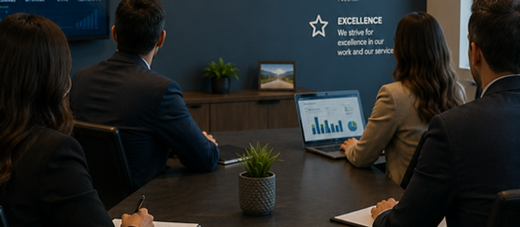 Our team reviews our core values: customer first, integrity, accountability, teamwork, excellence