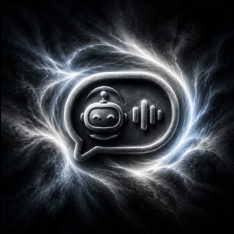 Frosted live agent speech bubble and audio waves