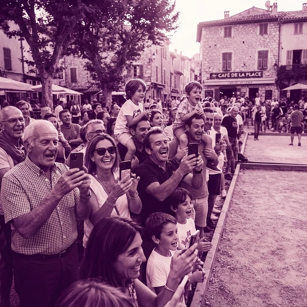 Public suivant un tournoi de pétanque avec ses smartphones