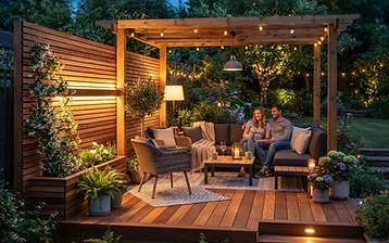 Holzterrasse mit Sichtschutz