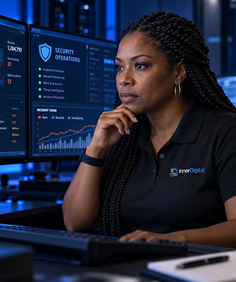 InnerDigital engineer inspecting secure network infrastructure