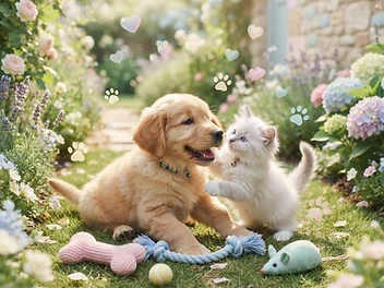 A happy dog and cat together