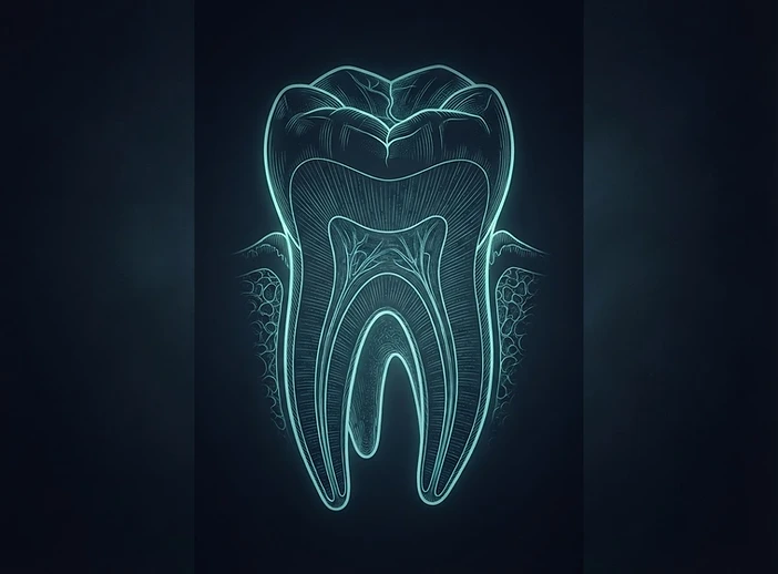 Glowing anatomical tooth line drawing