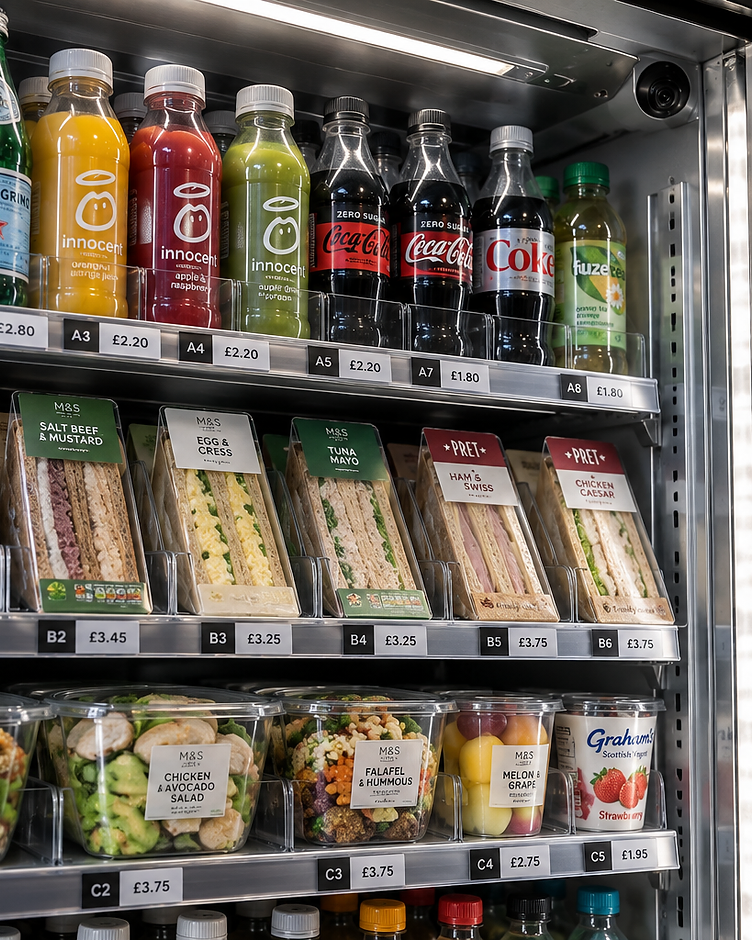 Modern snack vending machine stocked with popular brands
