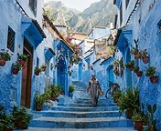Blue-painted streets of Chefchaouen in the Rif Mountains