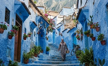 Blue-painted streets of Chefchaouen in the Rif Mountains