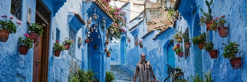 Blue-painted streets of Chefchaouen in the Rif Mountains