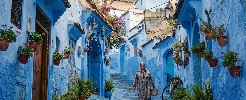 Blue-painted streets of Chefchaouen in the Rif Mountains